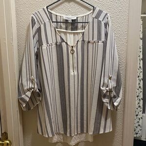 Tempted Hearts Black and White Striped Blouse